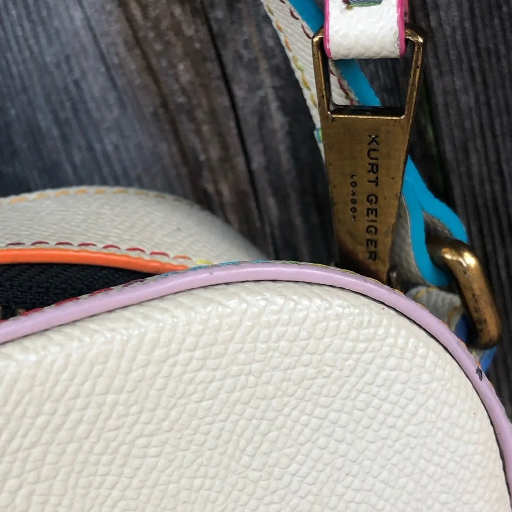 Kurt Geiger Cream Crossbody Bag with Blue and Yellow Straps